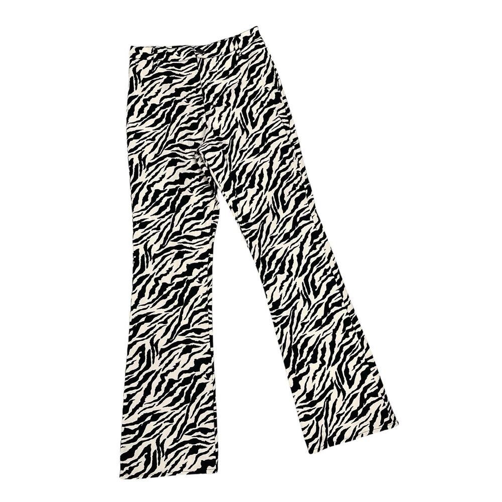 MOTEL Zebra Print Pants Zoven Small 90's Straight Hi Waisted Black & White